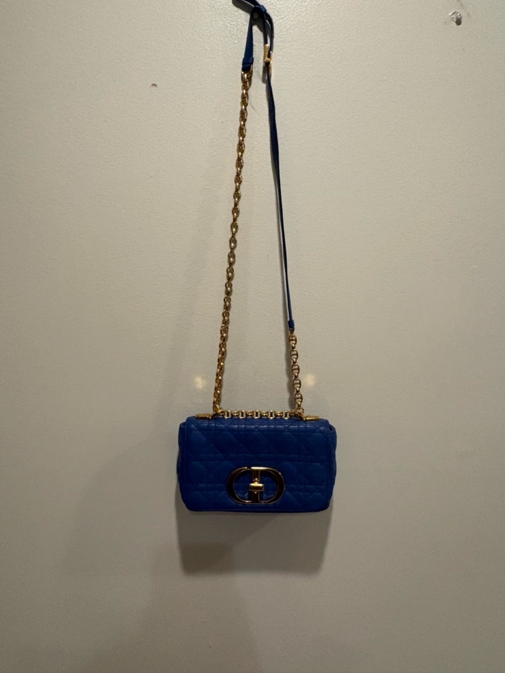 Dior Blue Small “Caro” bag  with Gold Chain Hardware